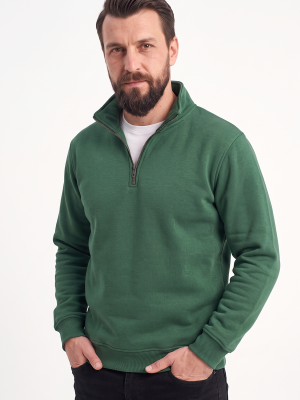 Avcı Yeşili Dik Yaka Yarım Fermuarlı İş Sweatshirt 3 İplik