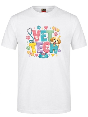 Niedlicher Tierarzt Bedrucktes Kurzarm T-Shirt in Weiß (100% Baumwoll-Jersey)