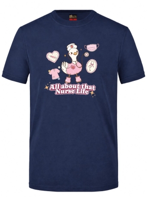 Nurse Life Baskılı Kısa Kol Lacivert Tişört (%100 Pamuk Penye Kumaş)
