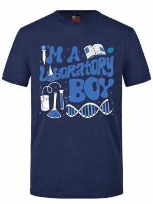 Laboratory Boy Baskılı Kısa Kol Lacivert Tişört (%100 Pamuk Penye Kumaş)