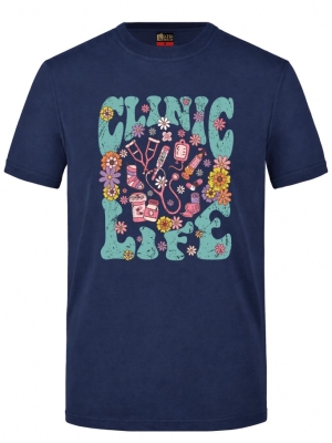 Clinic Life Printed Short Sleeve Navy Blue T-Shirt (100% Cotton Jersey Fabric)