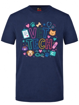 Vet Tech Bedrucktes Kurzarm T-Shirt in Navyblau (100% Baumwoll-Jersey)
