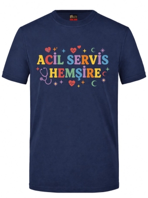 Notaufnahme-Krankenschwester Bedrucktes Kurzarm T-Shirt in Navyblau (100% Baumwoll-Jersey)