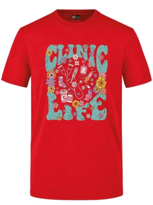 Clinic Life Printed Short Sleeve Red T-Shirt (100% Cotton Jersey Fabric)