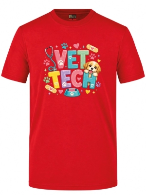 Niedlicher Tierarzt Bedrucktes Kurzarm T-Shirt in Rot (100% Baumwoll-Jersey)