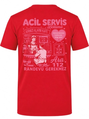 Футболка с коротким рукавом красного цвета с принтом Кафе неотложной помощи (100% хлопковая трикотажная ткань)