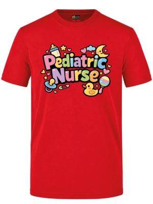 Pädiatrie-Krankenschwester Bedrucktes Kurzarm T-Shirt in Rot (100% Baumwoll-Jersey)