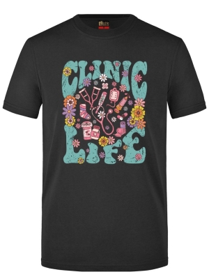 Clinic Life Printed Short Sleeve Black T-Shirt (100% Cotton Jersey Fabric)