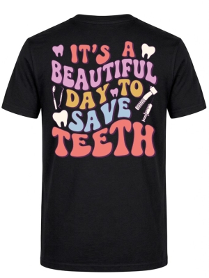 Save Teeth Baskılı Kısa Kol Siyah Tişört (%100 Pamuk Penye Kumaş)