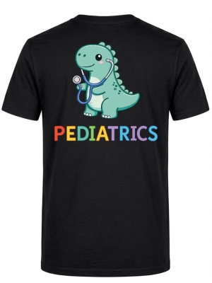 Pediatrics Dino Baskılı Kısa Kol Siyah Tişört (%100 Pamuk Penye Kumaş)