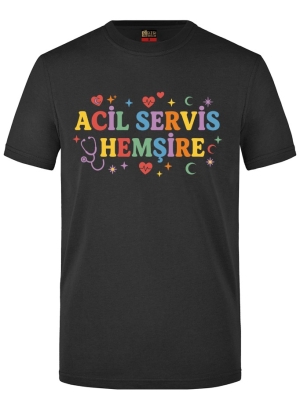 Notaufnahme-Krankenschwester Bedrucktes Kurzarm T-Shirt in Schwarz (100% Baumwoll-Jersey)