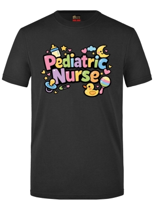 Pädiatrie-Krankenschwester Bedrucktes Kurzarm T-Shirt in Schwarz (100% Baumwoll-Jersey)