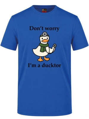 Футболка с коротким рукавом саксового синего цвета с принтом Ducktor (100% хлопковая трикотажная ткань)