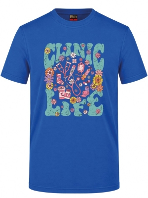 Clinic Life Printed Short Sleeve Saxon Blue T-Shirt (100% Cotton Jersey Fabric)