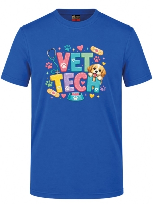 Niedlicher Tierarzt Bedrucktes Kurzarm T-Shirt in Saxe-Blau (100% Baumwoll-Jersey)