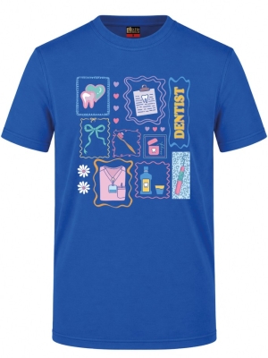 Zahnarzt-Welt Bedrucktes Kurzarm T-Shirt in Saxe-Blau (100% Baumwoll-Jersey)