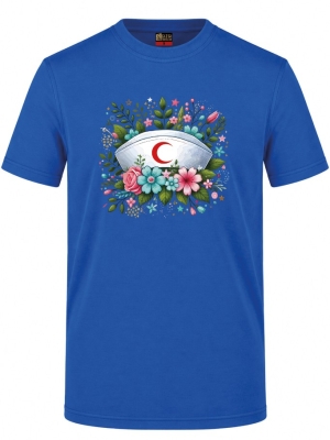 Botanische Schwesternhaube Bedrucktes Kurzarm T-Shirt in Saxe-Blau (100% Baumwoll-Jersey)