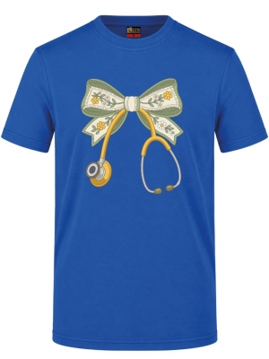 Blumenschleife und Stethoskop Bedrucktes Kurzarm T-Shirt in Saxe-Blau (100% Baumwoll-Jersey)