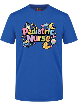 Pädiatrie-Krankenschwester Bedrucktes Kurzarm T-Shirt in Saxe-Blau (100% Baumwoll-Jersey)