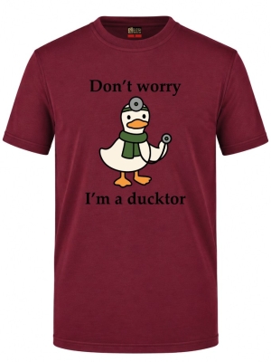 Футболка с коротким рукавом бордового цвета с принтом Ducktor (100% хлопковая трикотажная ткань)