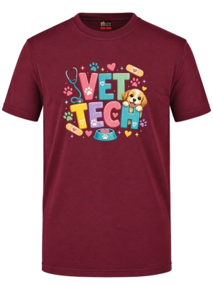 Niedlicher Tierarzt Bedrucktes Kurzarm T-Shirt in Bordeaux (100% Baumwoll-Jersey)
