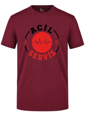 Notaufnahme Gesundheit Bedrucktes Kurzarm T-Shirt in Bordeaux (100% Baumwoll-Jersey)
