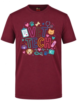 Vet Tech Bedrucktes Kurzarm T-Shirt in Bordeaux (100% Baumwoll-Jersey)