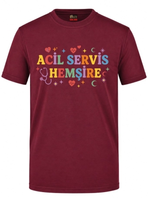 Notaufnahme-Krankenschwester Bedrucktes Kurzarm T-Shirt in Bordeaux (100% Baumwoll-Jersey)