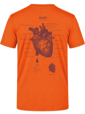 Anatomisches Herz Bedrucktes Kurzarm T-Shirt in Orange (100% Baumwoll-Jersey)
