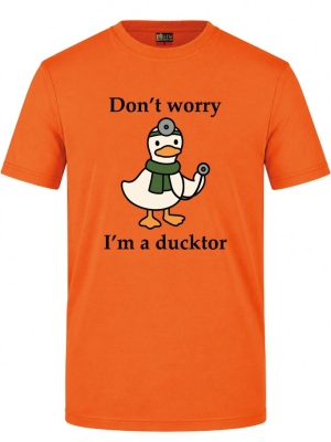 Футболка с коротким рукавом оранжевого цвета с принтом Ducktor (100% хлопковая трикотажная ткань)