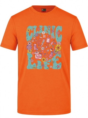 Clinic Life Printed Short Sleeve Orange T-Shirt (100% Cotton Jersey Fabric)