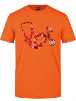 Blumen-Stethoskop Bedrucktes Kurzarm T-Shirt in Orange (100% Baumwoll-Jersey)