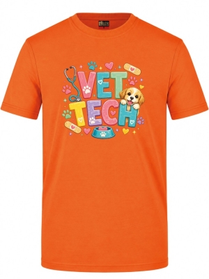 Niedlicher Tierarzt Bedrucktes Kurzarm T-Shirt in Orange (100% Baumwoll-Jersey)