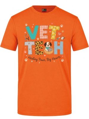 Tierarzt-Herz Bedrucktes Kurzarm T-Shirt in Orange (100% Baumwoll-Jersey)