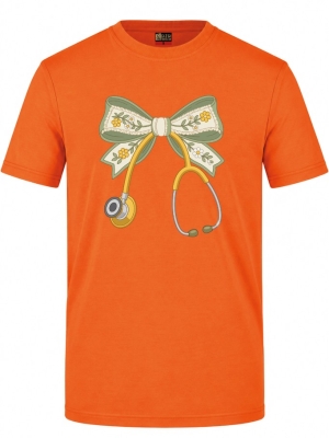 Blumenschleife und Stethoskop Bedrucktes Kurzarm T-Shirt in Orange (100% Baumwoll-Jersey)