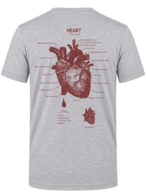 Anatomisches Herz Bedrucktes Kurzarm T-Shirt in Grau meliert (100% Baumwoll-Jersey)