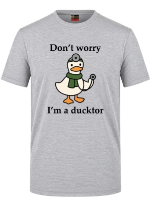 Футболка с коротким рукавом серо-меланжевого цвета с принтом Ducktor (100% хлопковая трикотажная ткань)