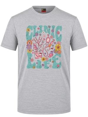 Clinic Life Printed Short Sleeve Grey Melange T-Shirt (100% Cotton Jersey Fabric)