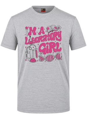 Laboratory Girl Baskılı Kısa Kol Gri Melanj Tişört (%100 Pamuk Penye Kumaş)