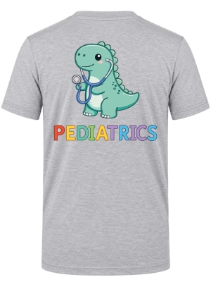 Pediatrics Dino Baskılı Kısa Kol Gri Melanj Tişört (%100 Pamuk Penye Kumaş)