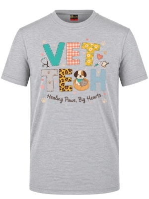 Tierarzt-Herz Bedrucktes Kurzarm T-Shirt in Grau meliert (100% Baumwoll-Jersey)