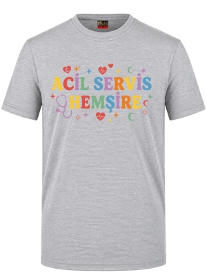 Notaufnahme-Krankenschwester Bedrucktes Kurzarm T-Shirt in Grau meliert (100% Baumwoll-Jersey)