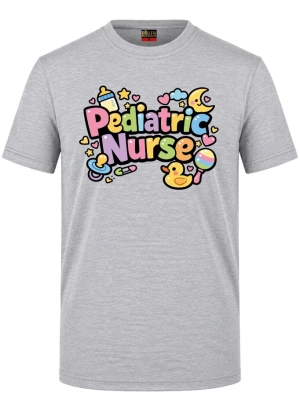 Pädiatrie-Krankenschwester Bedrucktes Kurzarm T-Shirt in Grau meliert (100% Baumwoll-Jersey)