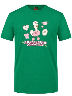 Nurse Life Baskılı Kısa Kol Brezilya Yeşili Tişört (%100 Pamuk Penye Kumaş)