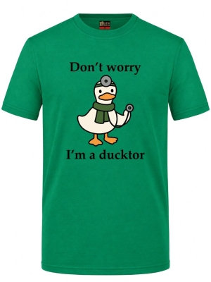 Футболка с коротким рукавом бразильского зелёного цвета с принтом Ducktor (100% хлопковая трикотажная ткань)