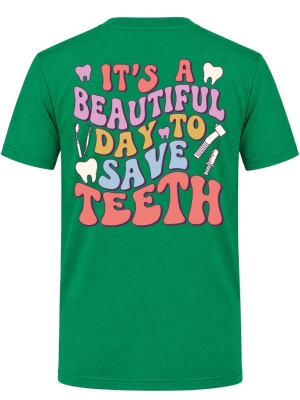 Save Teeth Baskılı Kısa Kol Brezilya Yeşili Tişört (%100 Pamuk Penye Kumaş)