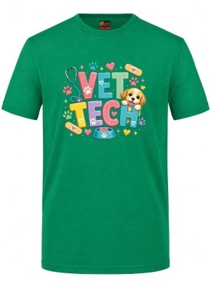 Niedlicher Tierarzt Bedrucktes Kurzarm T-Shirt in Brasilgrün (100% Baumwoll-Jersey)