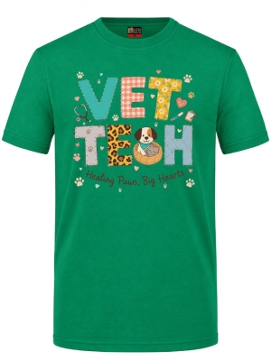Tierarzt-Herz Bedrucktes Kurzarm T-Shirt in Brasilgrün (100% Baumwoll-Jersey)
