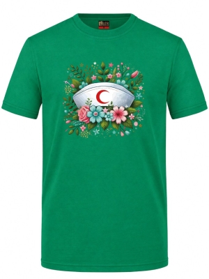 Botanische Schwesternhaube Bedrucktes Kurzarm T-Shirt in Brasilgrün (100% Baumwoll-Jersey)