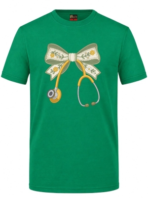 Blumenschleife und Stethoskop Bedrucktes Kurzarm T-Shirt in Brasilgrün (100% Baumwoll-Jersey)